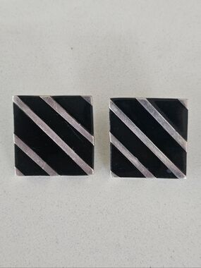 Vintage Taxco Modernist Sterling Silver Black Onyx 1" Square Earrings